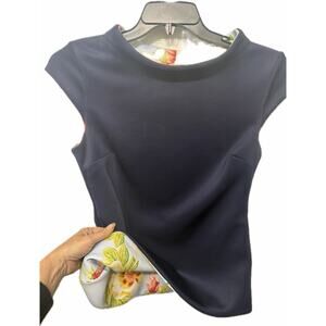 NY & Co. REVERSIBLE Cap-Sleeve Top In Navy Blue / Lt. Blue Floral (2-in-1!) - Sm